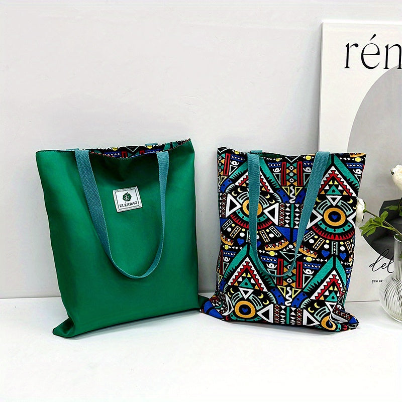 Ethnic Style Canvas Tote Bag Double Sided Shoulder Bag
