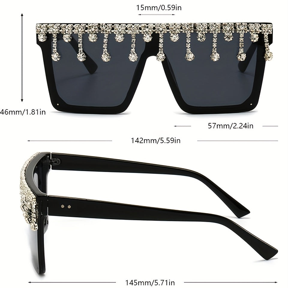 Oversized Sunglasses Rhinestone Tassel Party Club Decorative Glasses
