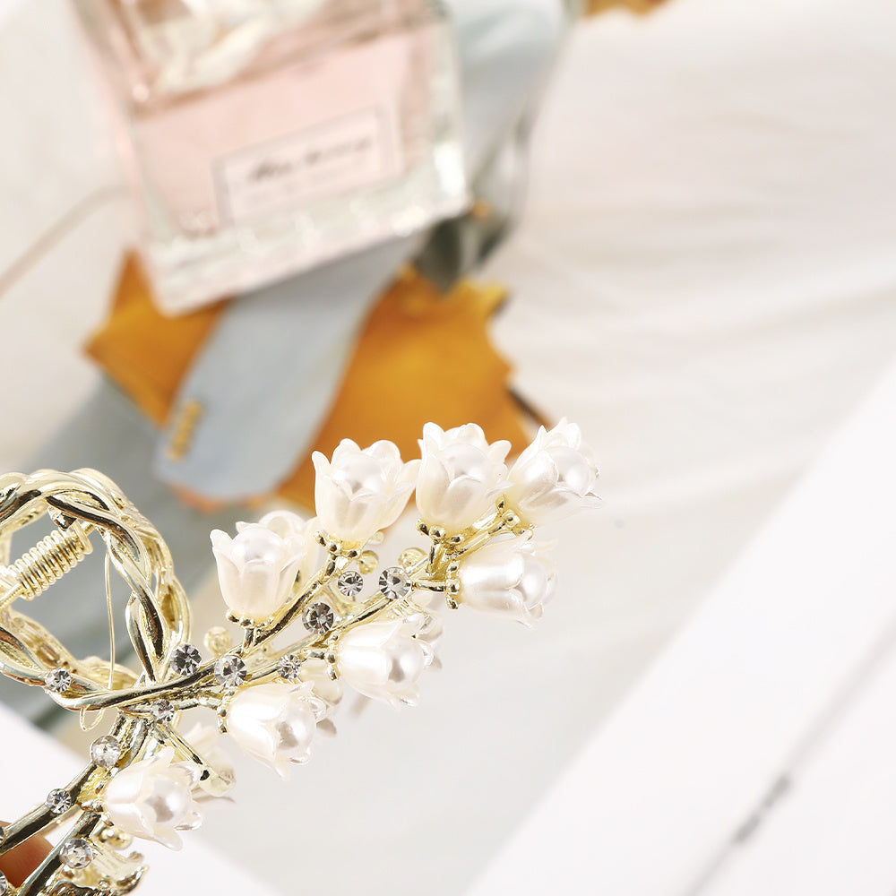 Japanese Temperament Lily Orchid Flower Hair Catch Rhinestone Hairpin