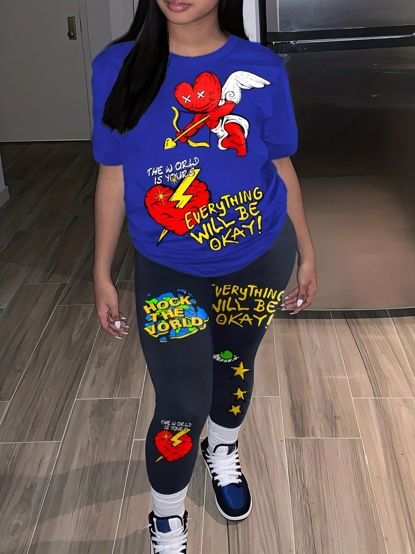  Casual Outfits Set Women's Funny Print Tee & Leggings Set
