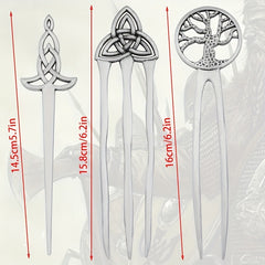 Vintage Viking Style Hairpin Tree Of Life Hairpin Celtic Knot Crescent Moon Silv