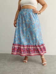  Boho Skirt Floral Print Ruffle Trim Maxi Skirt