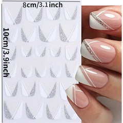 French Nail Art Sticker 3D Self Adhesive Decals V Shape Nail Guides