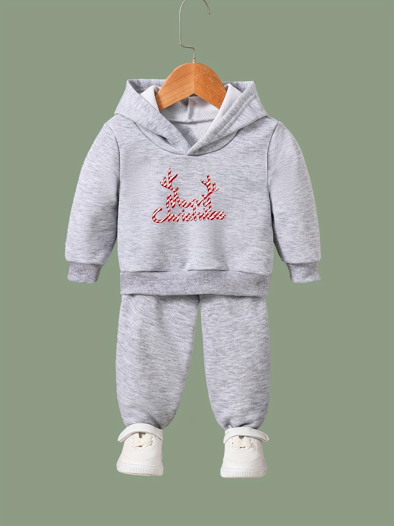Girls Boys 2pcs Christmas Hooded Pullover Pants Set for Sports Spring Fall