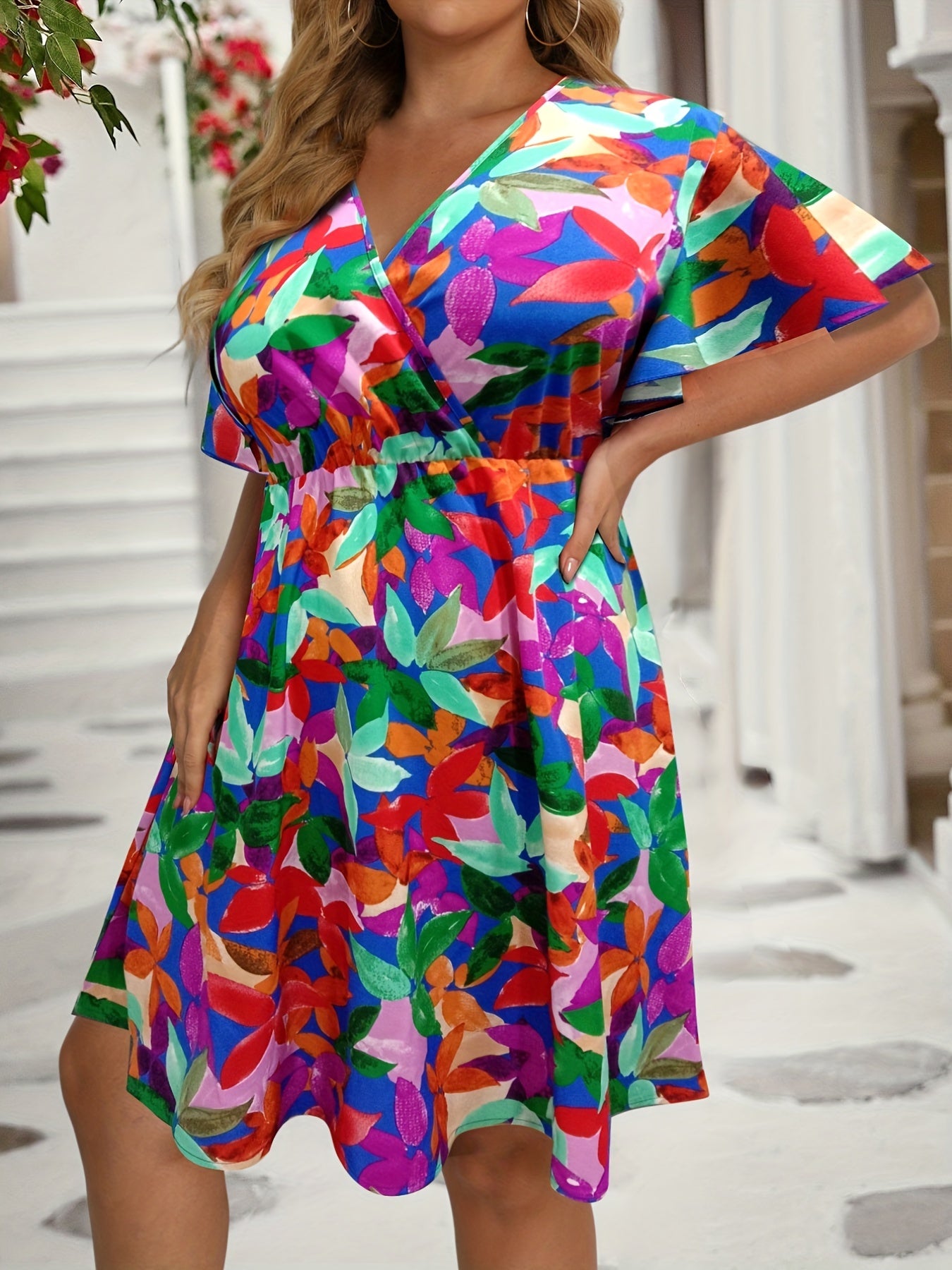  Flutter Sleeve Midi Dress with Nipped Waist