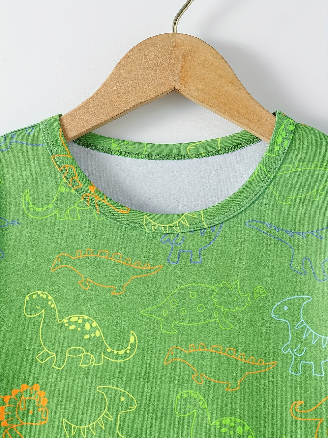 Boys Dino Print Pajama Set Short Sleeve Round Neck Elastic Waist Pants