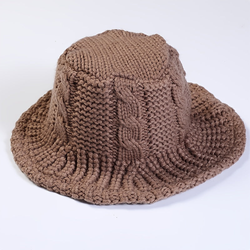 Cable Pattern Coldproof Thermal Women Knit Bucket Hat