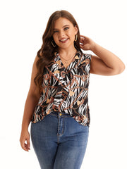  Chain Print V Neck Stand Collar Tank Top