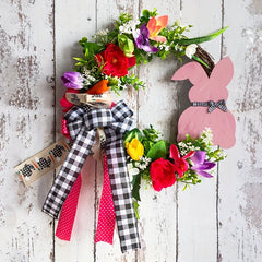 Rabbit Wooden Vine Wreath Sign Spring Outdoor Decoration