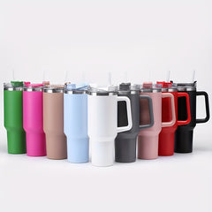 Stainless Steel Water Cup With Handle And Straw 40oz
