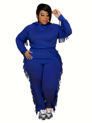  Fringe Trim Hoodie Sweatshirt & Pants Set