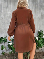  Solid Long Sleeve Button Up Shirt Dress