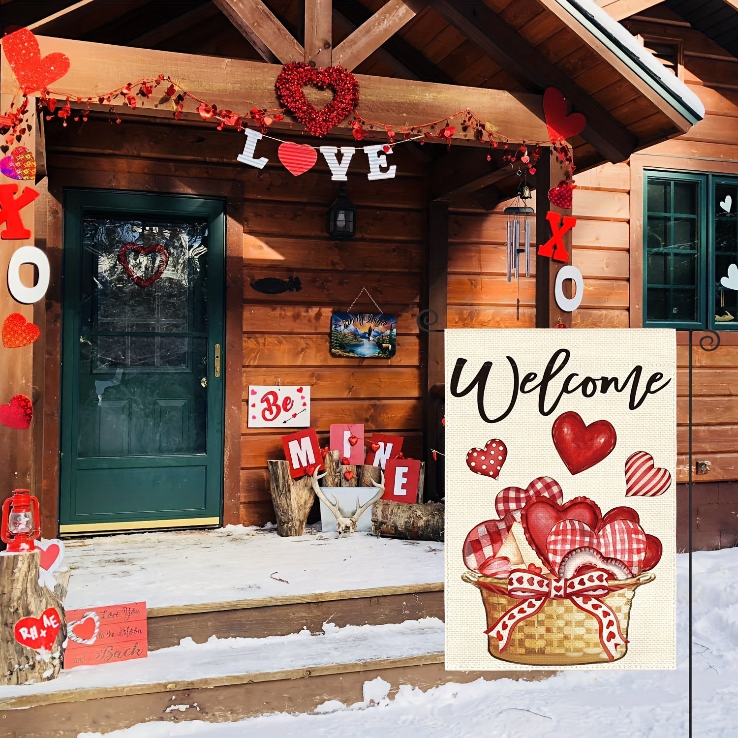 Valentines Love Heart Garden Flag Double Sided Outdoor Welcome Rustic Yard Flag