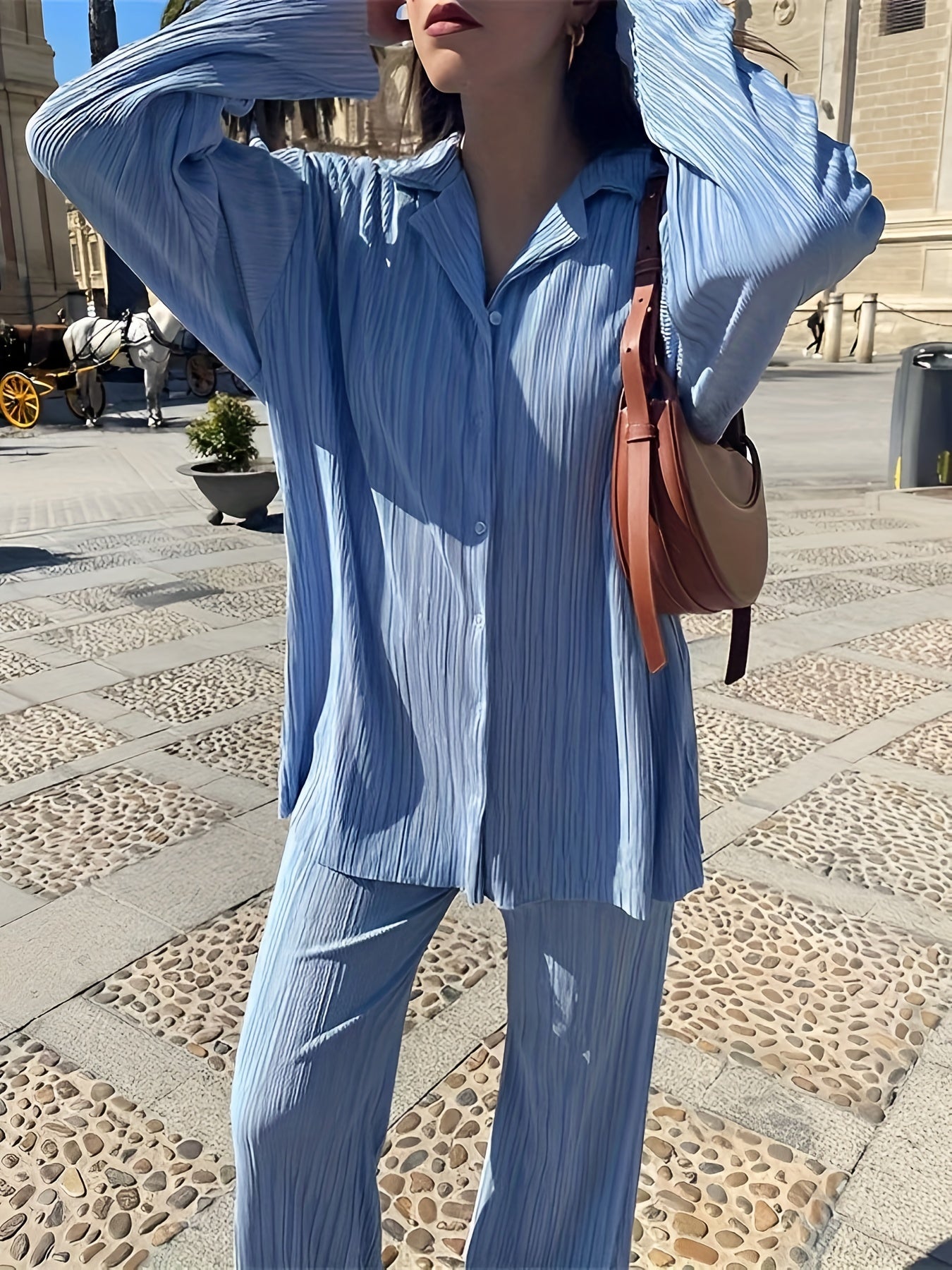 Casual Two piece Set Blouse & Wide Leg Pants Outfits Women's Clothing