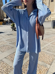 Casual Two piece Set Blouse & Wide Leg Pants Outfits Women's Clothing