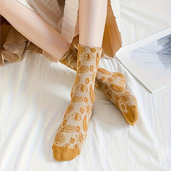 6 Pairs Floral Print Socks Comfy & Breathable Mid Tube Women's Stockings