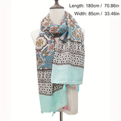 Boho Tassel Scarf Vintage Flower Print Shawl