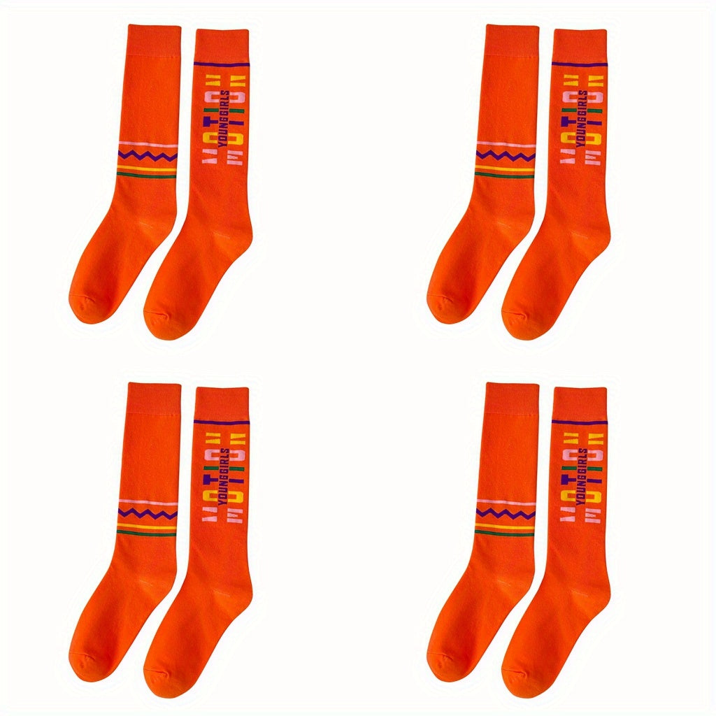 4 Pairs Letter Print Calf Socks Sports Knee High Stockings