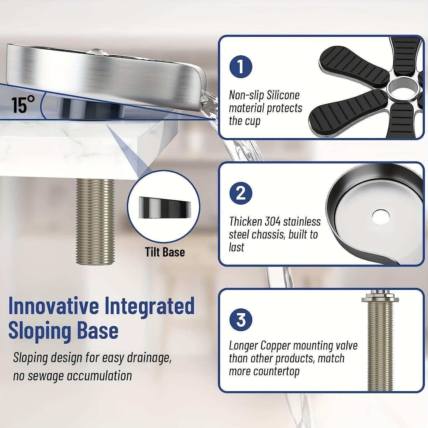 Stainless Steel Glass Rinser Cup Washer for Kitchen Sink