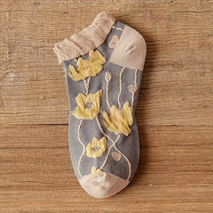 5 Pairs 3D Floral Textured Socks Retro Short Socks Women's Stockings