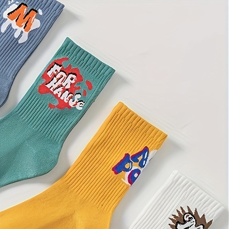 5 Pairs Letter Print Socks Women's Mid Tube Stockings