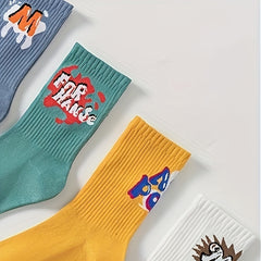 5 Pairs Letter Print Socks Women's Mid Tube Stockings
