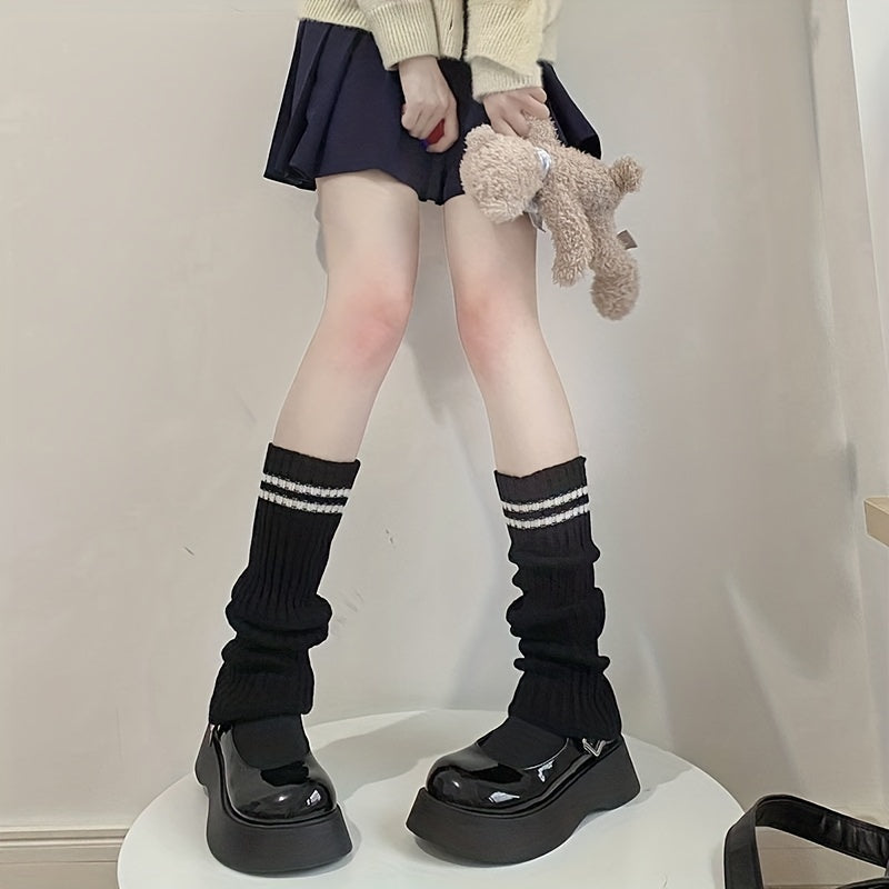 Striped Knitted Leg Warmers Colorblock Knee High Socks