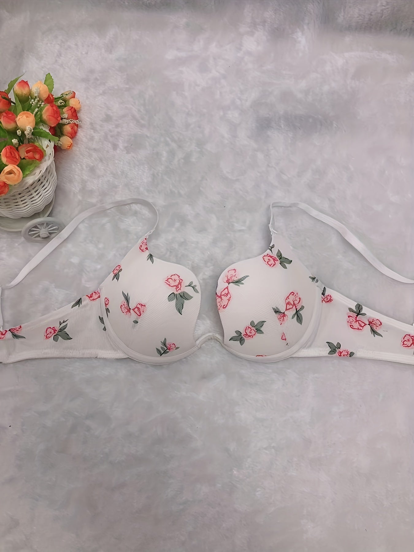 Floral Print Bralette Bra Comfy & Casual Push Up Everyday Bra