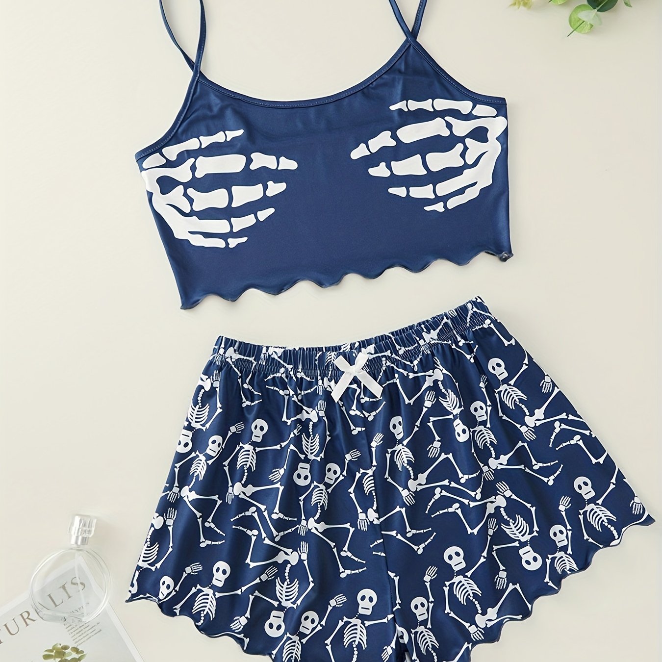  Skeleton Print Gothic Tank Top & Shorts Pajama Set