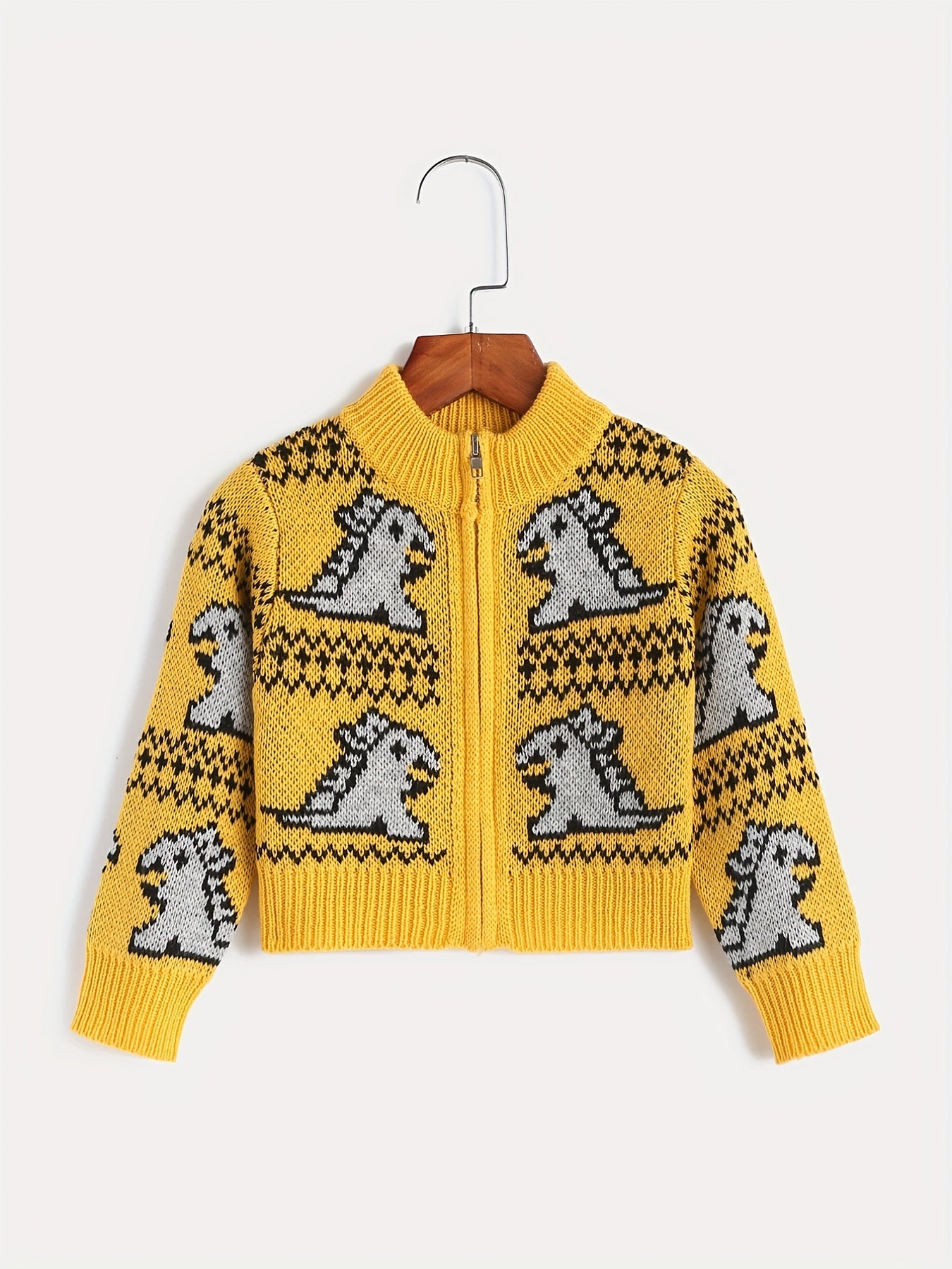 Kids Jacquard Zip Up Knit Cardigan Sweater Coat