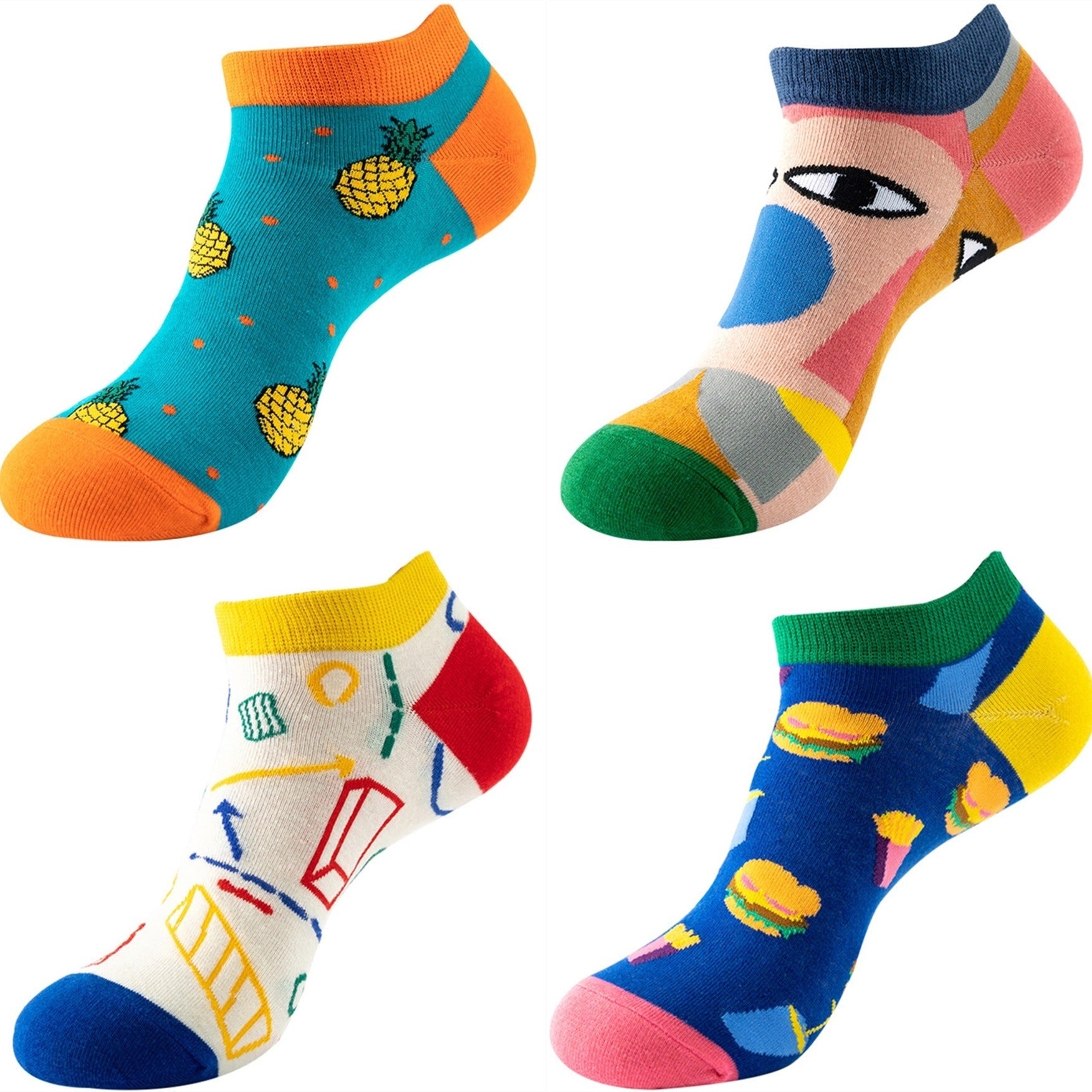4 Pairs Ankle Socks for Women with Funny Patterns