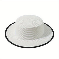 Vintage Straw Fedora Cap Solid Jazz Sun Hat Breathable Beach Hats