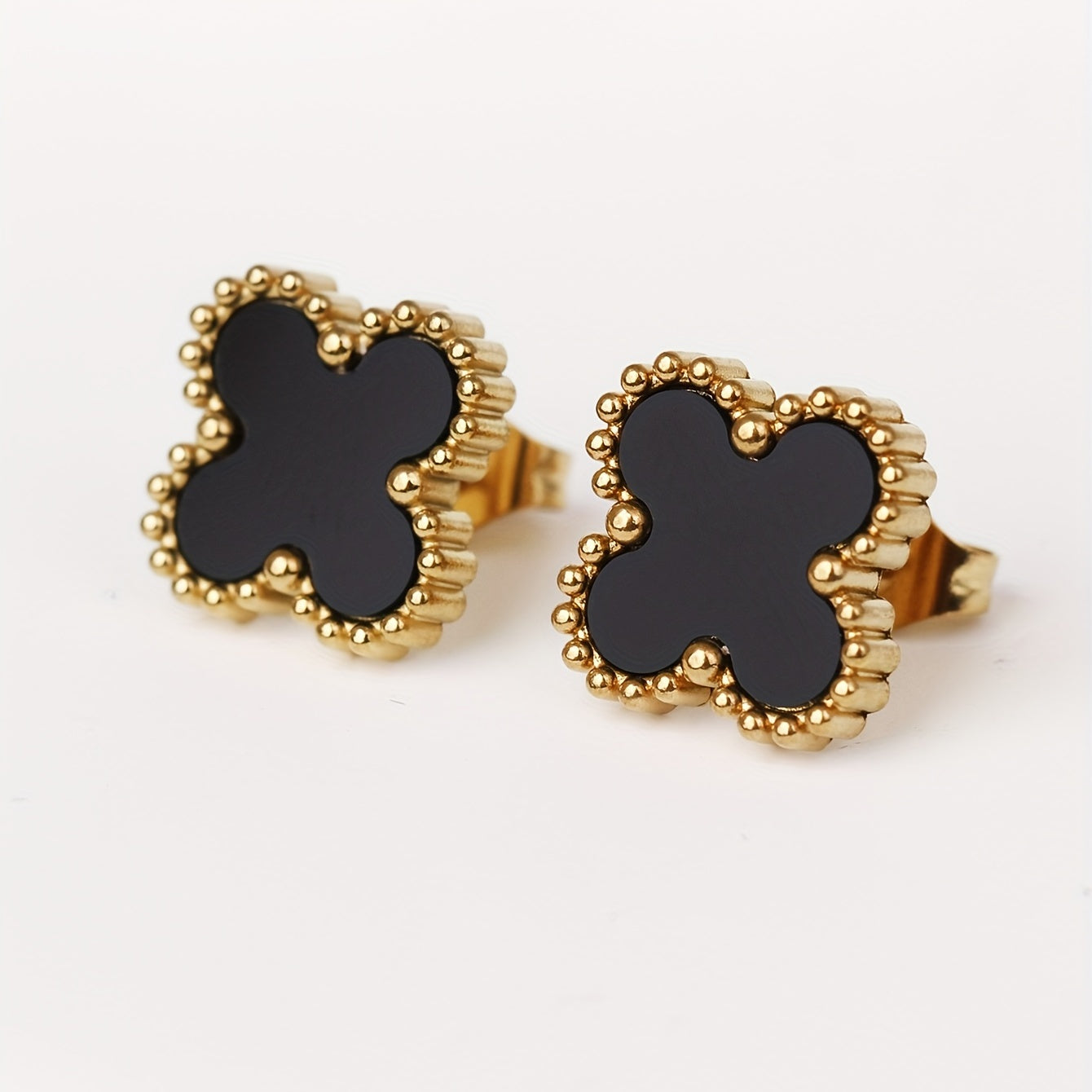4 Leaf Clover Stud Earrings Minimalist Style Stainless Steel 14K Plated