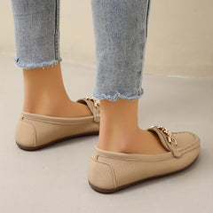 Chain Decor Flat Loafers with Rhinestone Soft Sole Slip On Shoes
