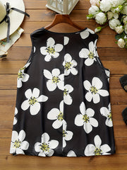  Floral Print Lace Trim V Neck Tank Top