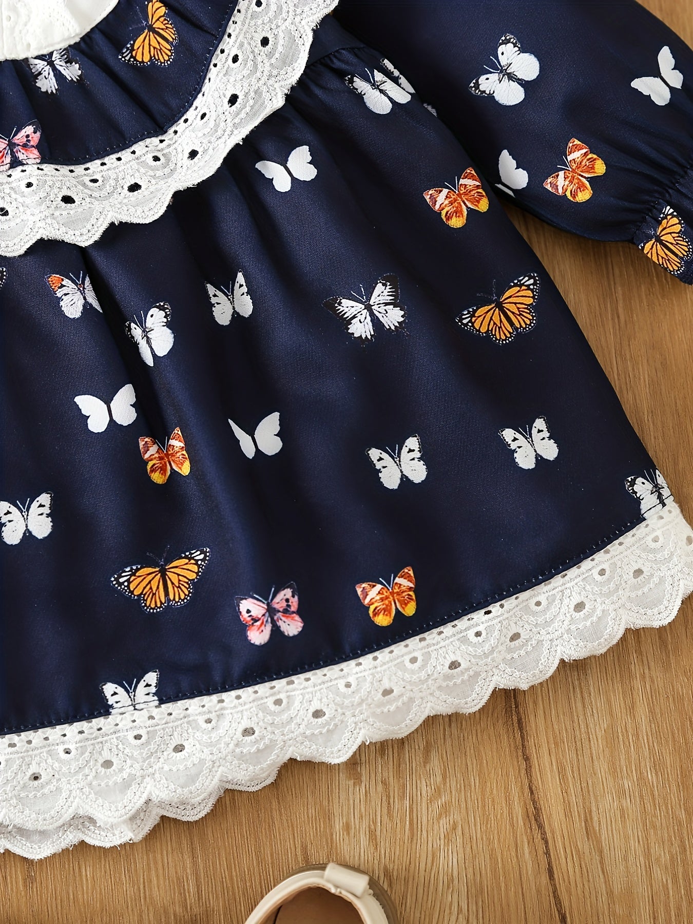 Baby Girl Butterfly Lace Doll Collar Dress Long Sleeve Dresses