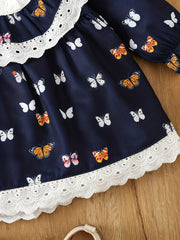 Baby Girl Butterfly Lace Doll Collar Dress Long Sleeve Dresses