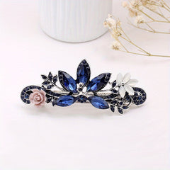 Vintage Rhinestone Barrette Crystal Flower Hair Clip Metal Hair Clip