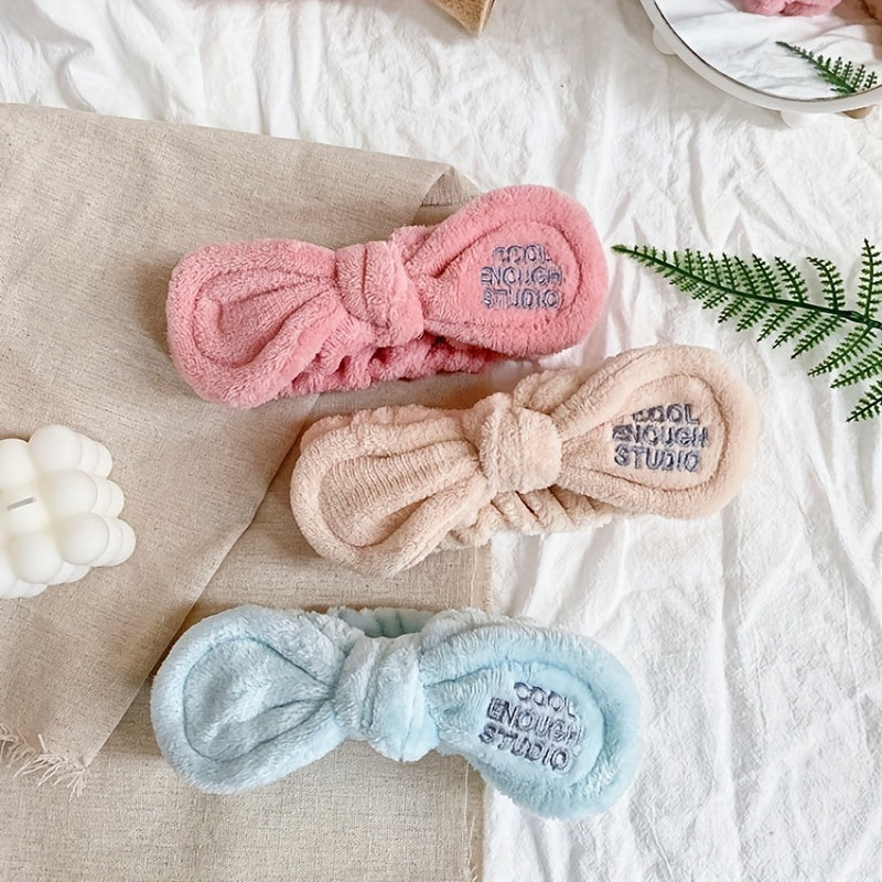 Soft Plush Bowknot Headband Elastic Headband for Spa Makeup