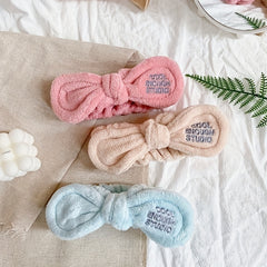 Soft Plush Bowknot Headband Elastic Headband for Spa Makeup