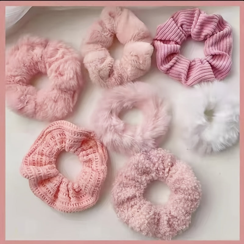 7pcs Fluffy Scrunchies Faux Fur Furry Scrunchies Fur Hair Bands