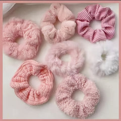 7pcs Fluffy Scrunchies Faux Fur Furry Scrunchies Fur Hair Bands