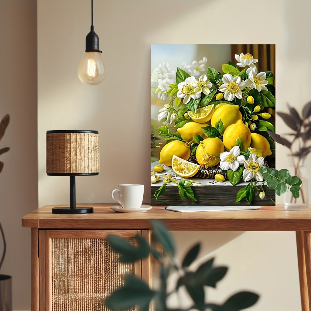DIY Paint by Numbers Kit Lemon and Flowers for Beginners