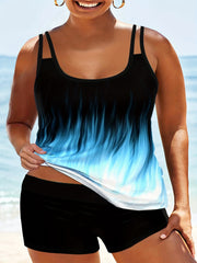  Ombre Print Tank Top & Shorts Swimsuit Set