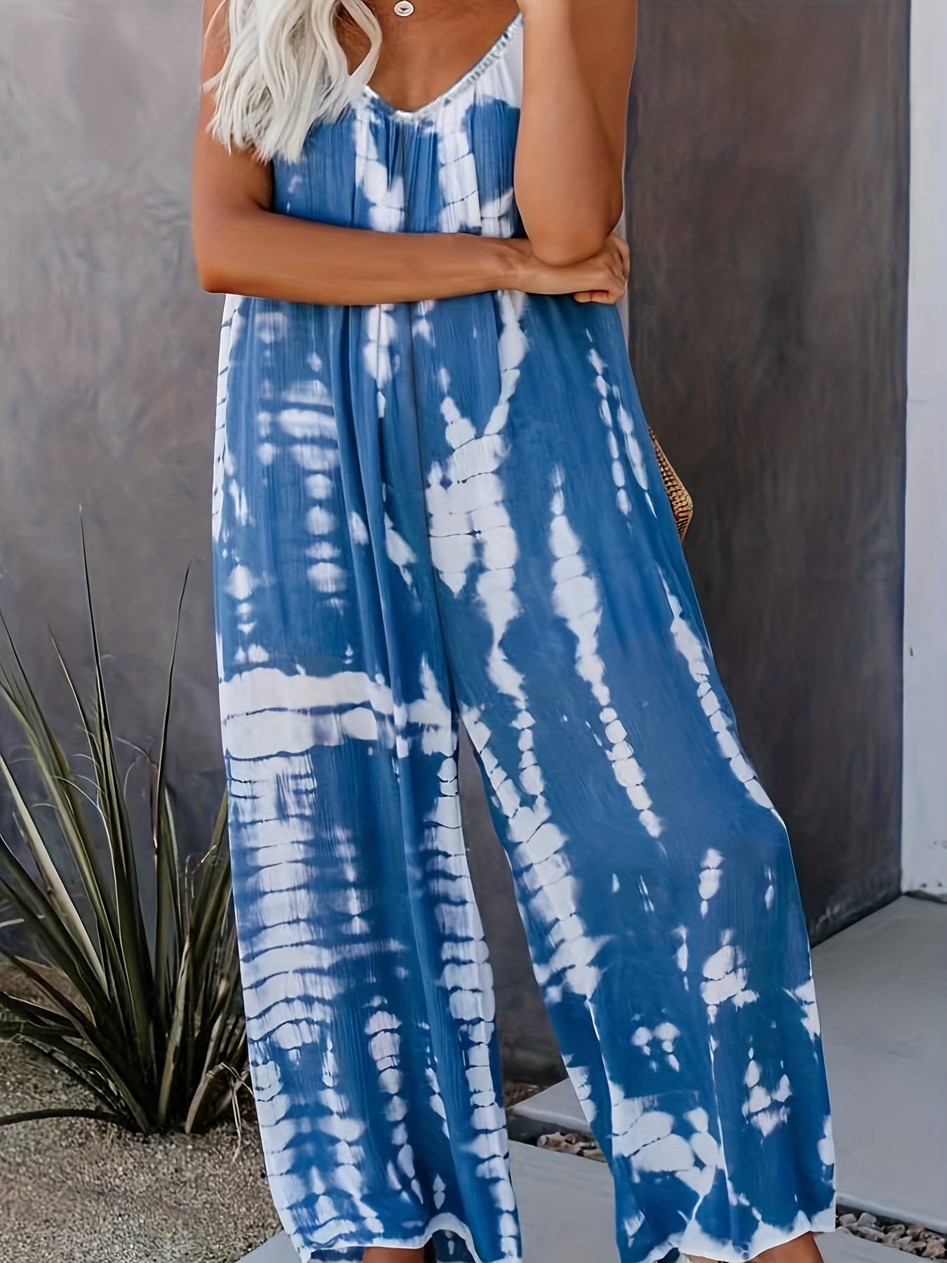 Tie Dye V-Neck Plus Size Boho Jumpsuit