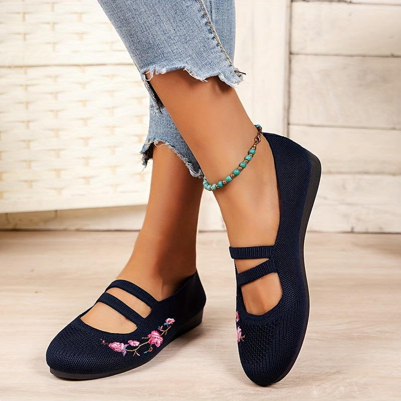 Women's Floral Embroidered Slip-On Flat Shoes Soft Sole Casual Walking Flats