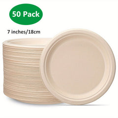 50pcs 15-17" Compostable Bagasse Plates Eco Friendly Biodegradable