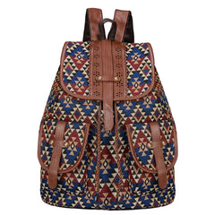 Rhombus Pattern Backpack Women's Canvas Drawstring Shoulder Bag