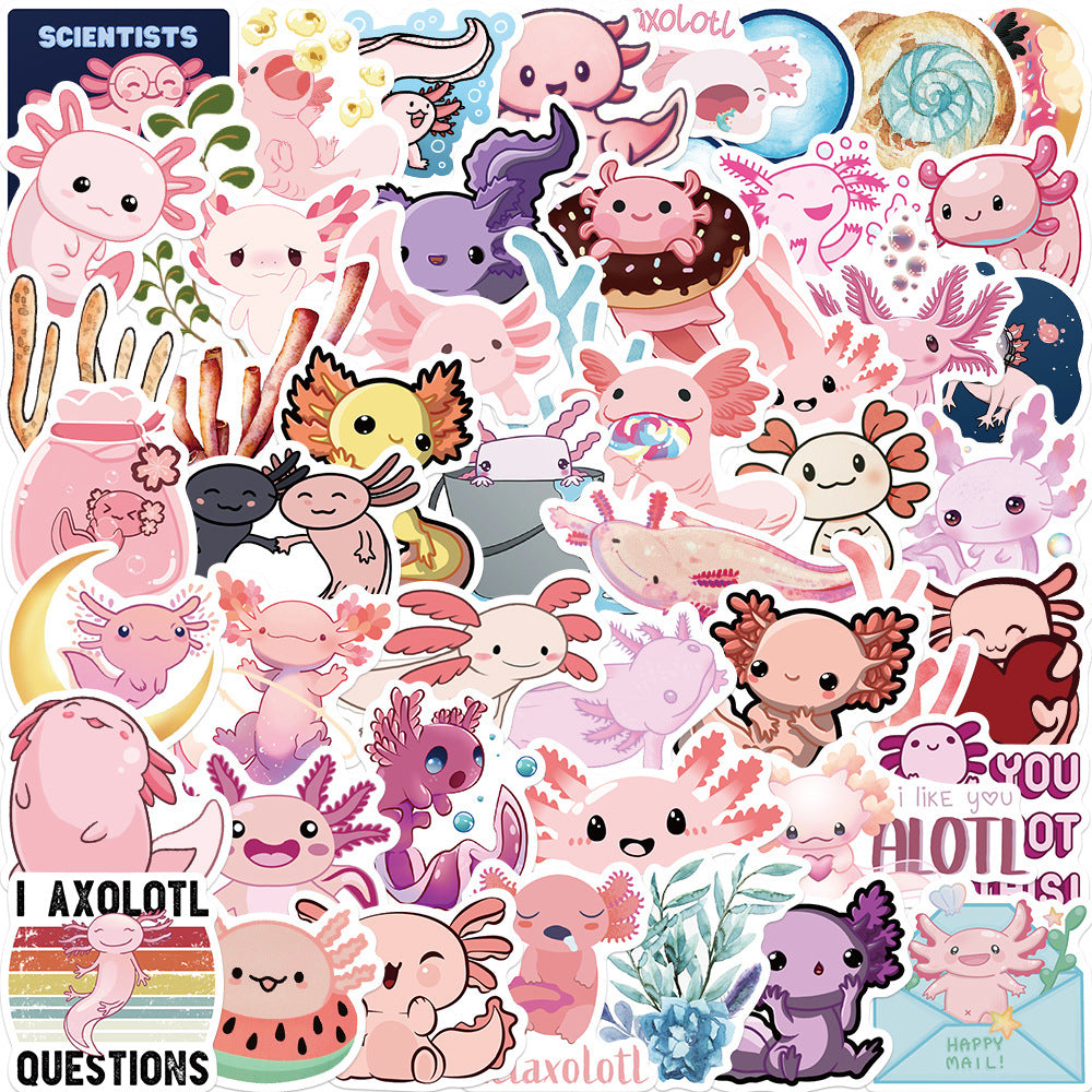 100 Axolotl Stickers Cartoon Anime Self Adhesive Waterproof Hand Bill Stickers