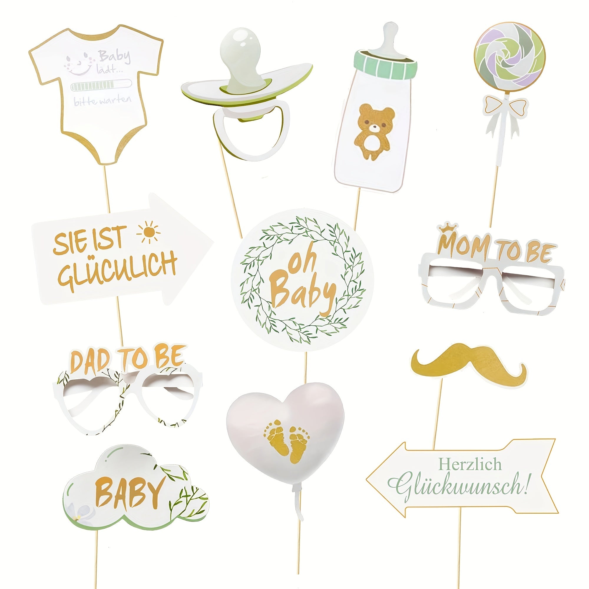 Golden Glitter Baby Shower Photobooth Prop Set